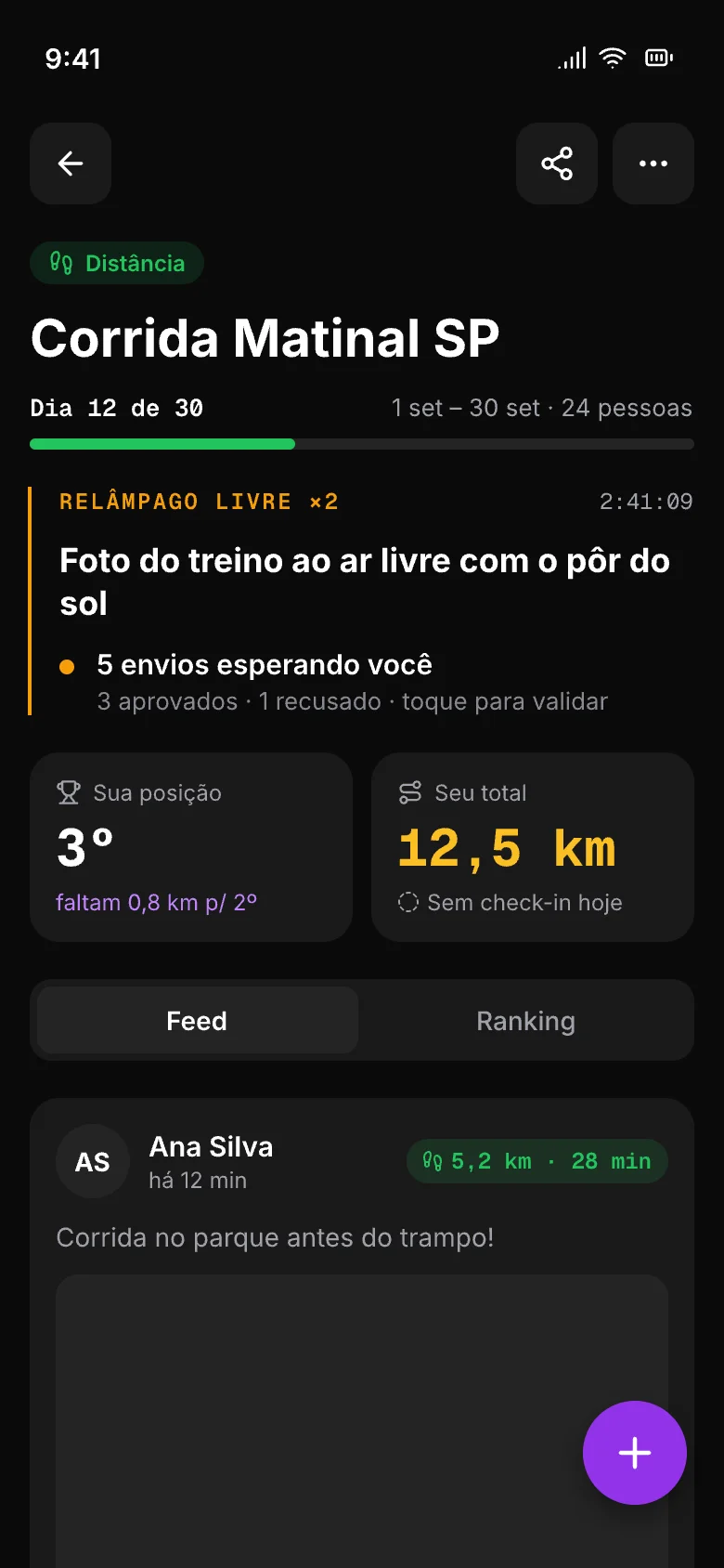 Desafio com um relâmpago ativo e envios esperando validação